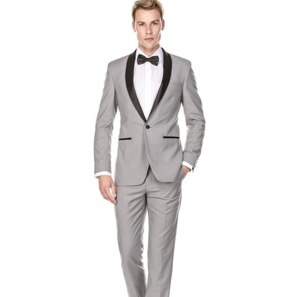 Mens Slim Fit Shawl Tuxedo Light Grey - Mens Slim Fitted Tuxedo - Picture 1 of 2